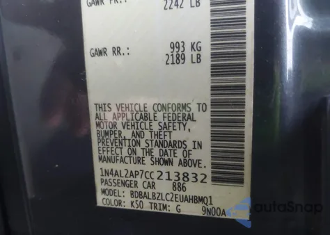 2012 Nissan Altima 2.5 S z USA, uszkodzony, nr VIN 1N4AL2AP7CC213832